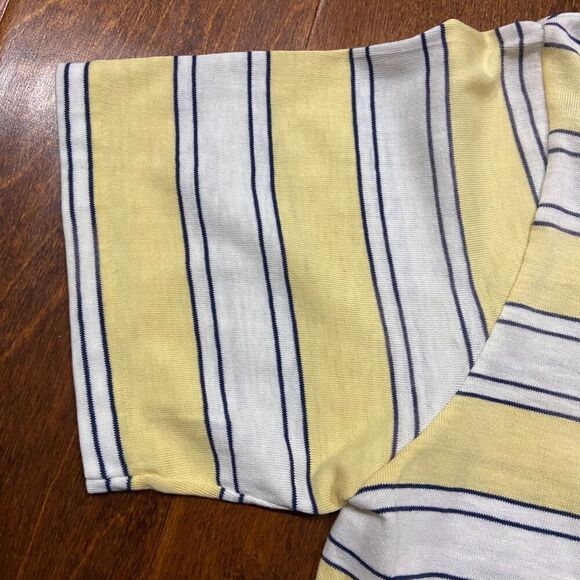 Jantzen Vintage 80s Lightweight Striped Yellow Navy Polo Shirt Men's Size Medium - Picture 4 of 8